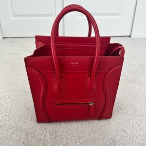 Barely Used Celine Red Luggage Leather Handbag
